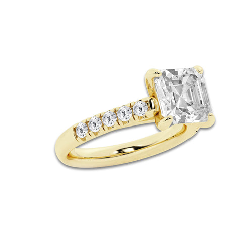 3.93 ctw Asscher Lab-Grown Diamond Pave Engagement Ring in 14K Yellow Gold for Women | E Color, VS1 Clarity, IGI Certified 3.50 ct Center Diamond