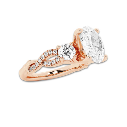2.62 ctw Oval Lab-Grown Diamond Side Stone Engagement Ring in 14K Rose Gold for Women | Colorless D, VVS1 Clarity, IGI Certified 2.00 ct Center Diamond