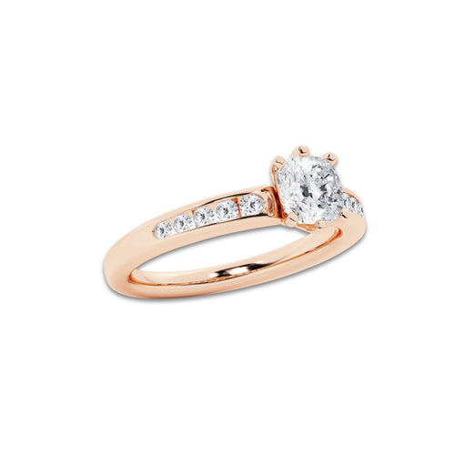 1 1/4 ctw Cushion Lab Grown Diamond Six Prong Channel Set Side Stone Engagement Ring 14K Rose Gold, E, VS1 | 1 ct Center