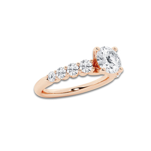 1.54 Ct Round Lab-Grown Diamond Half Eternity Engagement Ring in 14K Rose Gold for Female, Colorless (E), VS1 Clarity | IGI Certified, 1.00 Ct Center Diamond