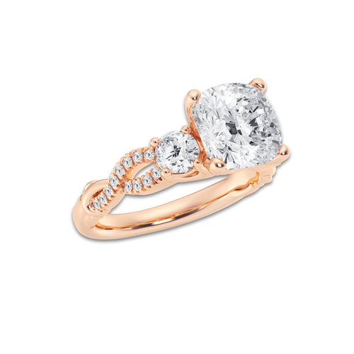 5.61 ctw Cushion Lab-Grown Diamond Side Stone Engagement Ring in 14K Rose Gold for Women | Colorless D, VVS1 Clarity, IGI Certified 5.00 ct Center Diamond