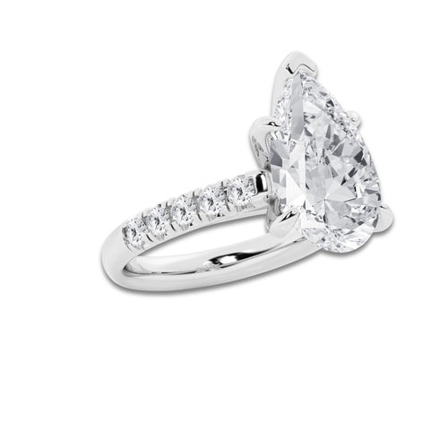 6.55 ctw Pear Lab-Grown Diamond Pave Engagement Ring in Platinum for Women | E Color, VS1 Clarity, IGI Certified 6.00 ct Center Diamond