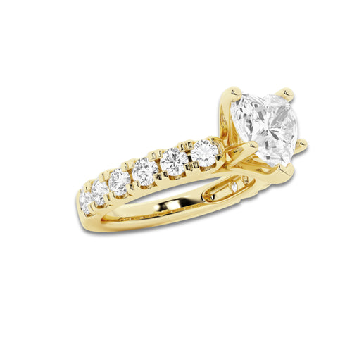 2.50 ctw Heart Lab-Grown Diamond Split-Prong Set Side Stone Engagement Ring in 14K Yellow Gold for Women | Colorless D, VVS1 Clarity, IGI Certified 1.50 ct Center Diamond