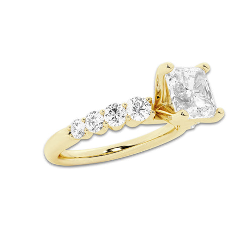 2.04 ctw Asscher Lab-Grown Diamond Side Stone Engagement Ring in 14K Yellow Gold for Women | Colorless D, VVS1 Clarity, IGI Certified 1.50 Ct Center Diamond