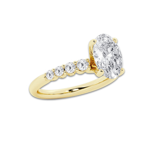 3.04 ctw Oval Lab-Grown Diamond Side Stone Engagement Ring in 14K Yellow Gold for Women | Colorless E, VS1 Clarity, IGI Certified 2.50 Ct Center Diamond