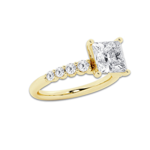 3.04 ctw Princess Lab-Grown Diamond Side Stone Engagement Ring in 14K Yellow Gold for Women | Colorless E, VS1 Clarity, IGI Certified 2.50 Ct Center Diamond