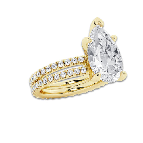 7.22 ctw Pear Lab-Grown Diamond Double Row Diamond Engagement Ring in 14K Yellow Gold for Women | Colorless D, VVS1 Clarity, IGI Certified 6.00 ct Center Diamond