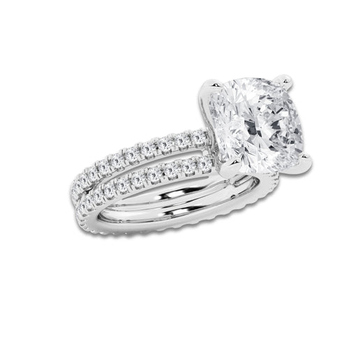 7.22 ctw Cushion Lab-Grown Diamond Double Row Diamond Engagement Ring in Platinum for Women | Colorless D, VVS1 Clarity, IGI Certified 6.00 ct Center Diamond