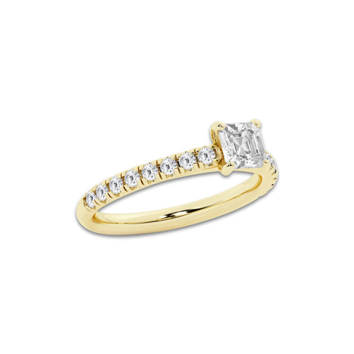 1.14 ctw Asscher Lab-Grown Diamond Pave Engagement Ring in 14K Yellow Gold for Women | E Color, VS1 Clarity, IGI Certified 0.75 ct Center Diamond