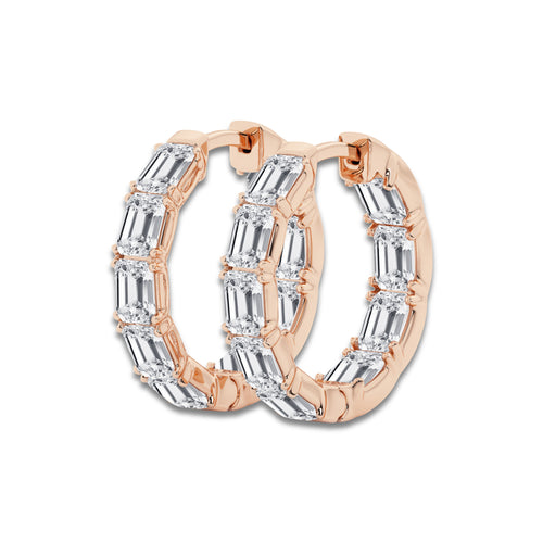 3 ctw Emerald Lab Grown Diamond Inside Out Hoop Earrings 14K Rose Gold, DE, VS1