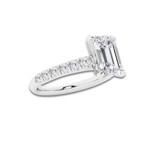 2.41 ctw Emerald Lab-Grown Diamond Pave Engagement Ring in 14K White Gold for Women | D Color, VVS1 Clarity, IGI Certified 2.00 ct Center Diamond