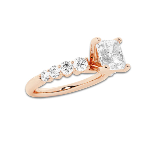 2.04 ctw Asscher Lab-Grown Diamond Side Stone Engagement Ring in 14K Rose Gold for Women | Colorless E, VS1 Clarity, IGI Certified 1.50 Ct Center Diamond