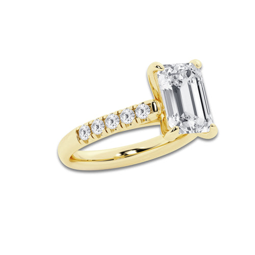 4.43 ctw Emerald Lab-Grown Diamond Pave Engagement Ring in 14K Yellow Gold for Women | D Color, VVS1 Clarity, IGI Certified 4.00 ct Center Diamond