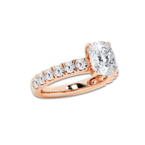 3.50 ctw Elongated Cushion Lab-Grown Diamond Split-Prong Set Side Stone Engagement Ring in 14K Rose Gold for Women | Colorless E, VS1 Clarity, IGI Certified 2.50 ct Center Diamond