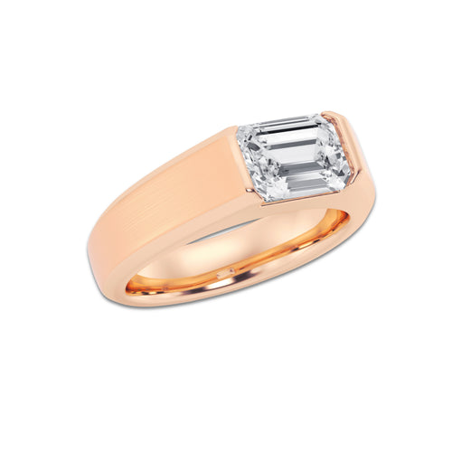 3 ctw Emerald Lab Grown Diamond Half Bezel Men's Solitaire Brushed Finish Wedding Band 14K Rose Gold, DE, VS1 | IGI Certified, 3 ct Center