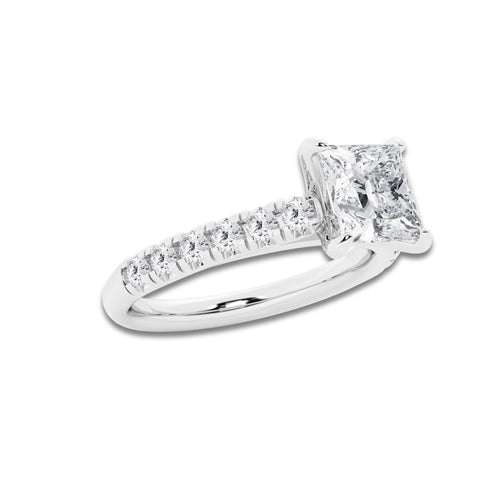1.91 ctw Princess Lab-Grown Diamond Pave Engagement Ring in Platinum for Women | D Color, VVS1 Clarity, IGI Certified 1.50 ct Center Diamond