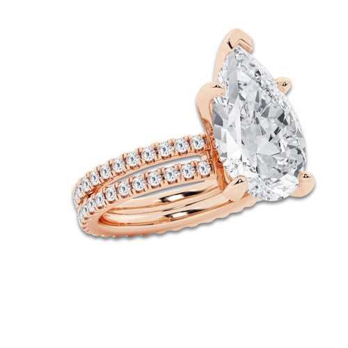 9.22 ctw Pear Lab-Grown Diamond Double Row Diamond Engagement Ring in 14K Rose Gold for Women | Colorless E, VS1 Clarity, IGI Certified 8.00 ct Center Diamond
