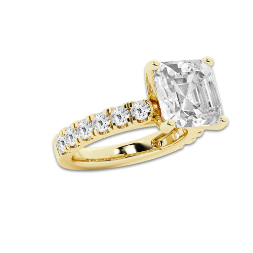 7.00 ctw Asscher Lab-Grown Diamond Split-Prong Set Side Stone Engagement Ring in 14K Yellow Gold for Women | Colorless E, VS1 Clarity, IGI Certified 6.00 ct Center Diamond