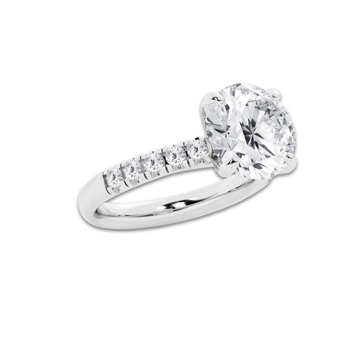 5.43 ctw Round Lab-Grown Diamond Pave Engagement Ring in 14K White Gold for Women | E Color, VS1 Clarity, IGI Certified 5.00 ct Center Diamond