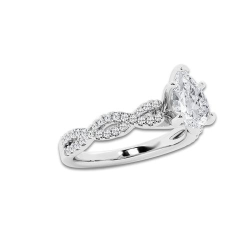 1.25 ctw Pear Lab-Grown Diamond Twisted Shank Engagement Ring in Platinum for Women | E Color, VS1 Clarity, IGI Certified 1.00 ct Center Diamond