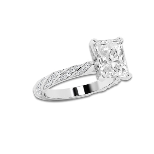 4.42 ctw Radiant Lab-Grown Diamond Twisted Band Engagement Ring in 14K White Gold for Women | Colorless E, VS1 Clarity, IGI Certified 4.00 ct Center Diamond