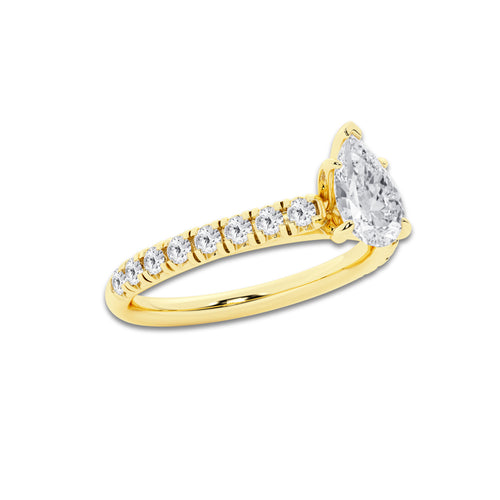0.89 ctw Pear Lab-Grown Diamond Pave Engagement Ring in 14K Yellow Gold for Women | E Color, VS1 Clarity, IGI Certified 0.50 ct Center Diamond