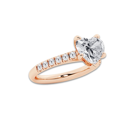 2.90 ctw Heart Lab-Grown Diamond Pave Engagement Ring in 14K Rose Gold for Women | D Color, VVS1 Clarity, IGI Certified 2.50 ct Center Diamond