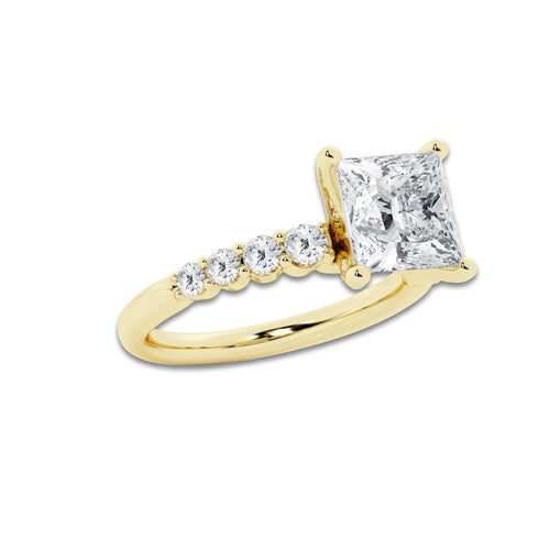 5.66 Ct Princess Lab-Grown Diamond Half Eternity Engagement Ring in 14K Yellow Gold for Female, Colorless (D), VVS1 Clarity | IGI Certified, 5.00 Ct Center Diamond