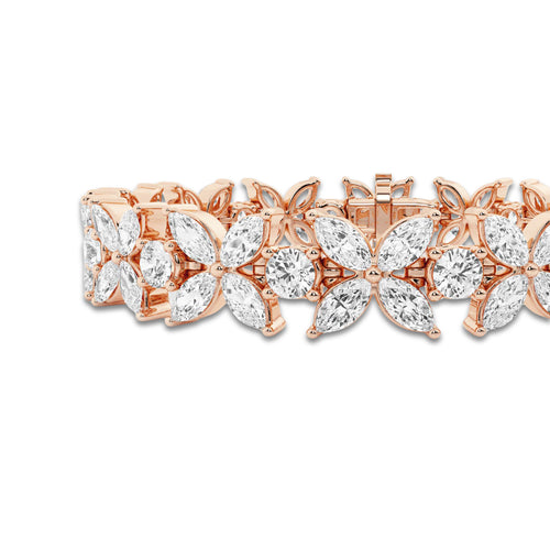 17 7/8 ctw Marquise Lab Grown Diamond Flower Bracelet - 7 Inches 14K Rose Gold, DE, VS1