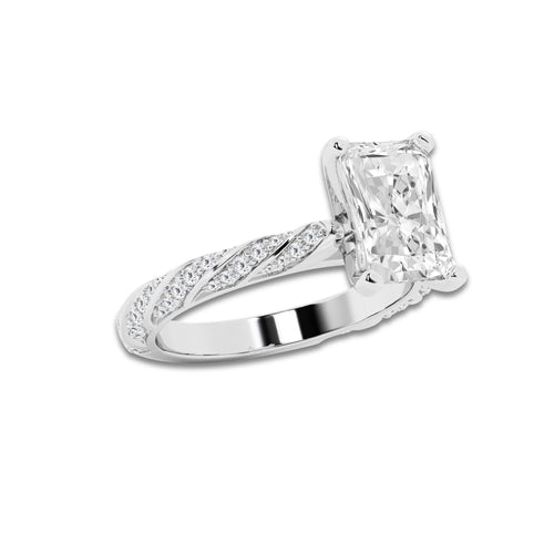 3.44 ctw Radiant Lab-Grown Diamond Twisted Band Engagement Ring in 14K White Gold for Women | Colorless E, VS1 Clarity, IGI Certified 3.00 ct Center Diamond