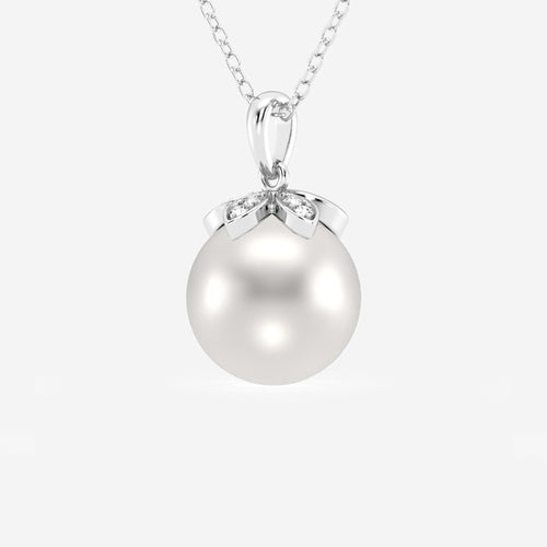 9.5 - 10.0 mm Cultured Freshwater Pearl and Lab Grown Diamond Accent Flower Pendant 14K White Gold
