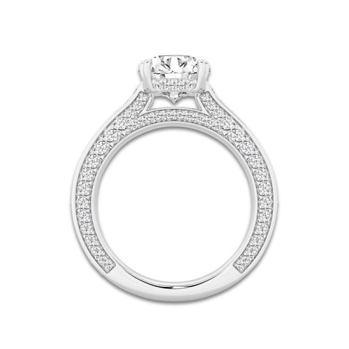Kelly 3 ctw Round Lab Grown Diamond Pave Profile Side Stone Engagement Ring Platinum, E, VS1 | IGI Certified, 2 ct Center