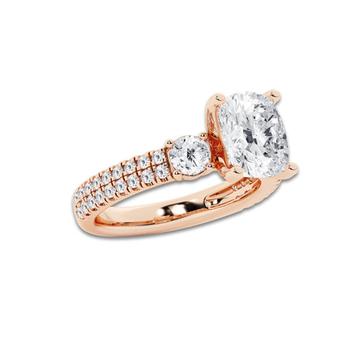 8.06 ctw Elongated Cushion Lab-Grown Diamond Three Stone Double Row Engagement Ring in 14K Rose Gold for Women | E Color, VS1 Clarity, IGI Certified 7.00 ct Center Diamond