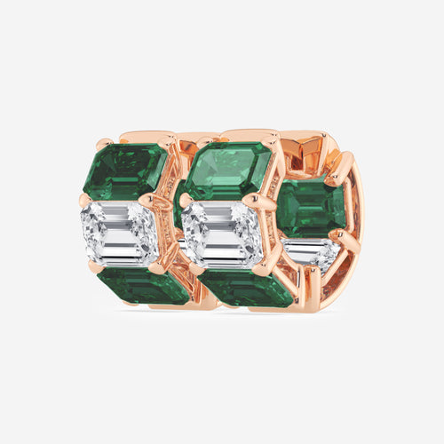 6.8x4.75 mm Created Emerald and 4 ctw Emerald Lab Grown Diamond Huggie Hoop Earrings 14K Rose Gold