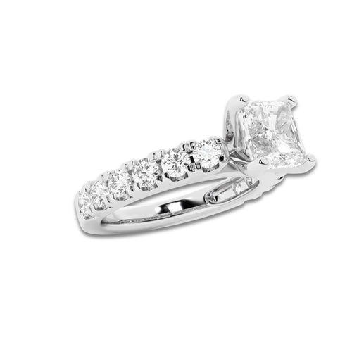2.50 ctw Asscher Lab-Grown Diamond Split-Prong Set Side Stone Engagement Ring in 14K White Gold for Women | Colorless D, VVS1 Clarity, IGI Certified 1.50 ct Center Diamond
