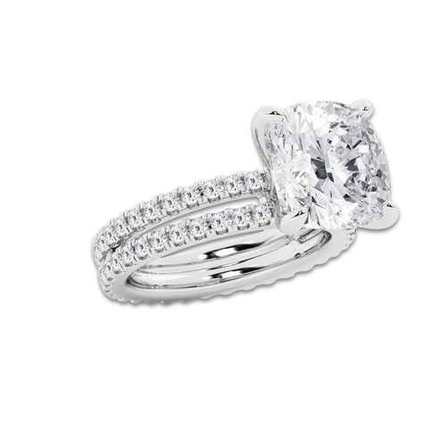 8.22 ctw Cushion Lab-Grown Diamond Double Row Diamond Engagement Ring in Platinum for Women | Colorless D, VVS1 Clarity, IGI Certified 7.00 ct Center Diamond