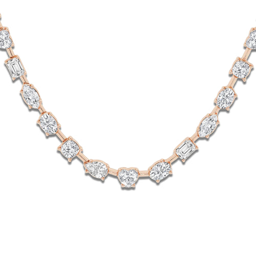 15 ctw Multi-Shape Lab Grown Diamond Tennis Necklace 14K Rose Gold, DE, VS1