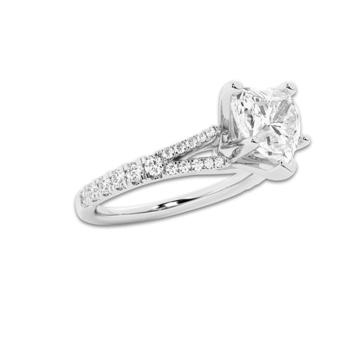 2.33 ctw Heart Lab-Grown Diamond Split Shank Side Stone Engagement Ring in 14K White Gold for Women | Colorless E, VS1 Clarity, IGI Certified 2.00 ct Center Diamond