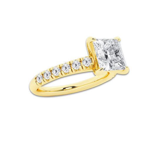 2.41 ctw Princess Lab-Grown Diamond Pave Engagement Ring in 14K Yellow Gold for Women | E Color, VS1 Clarity, IGI Certified 2.00 ct Center Diamond