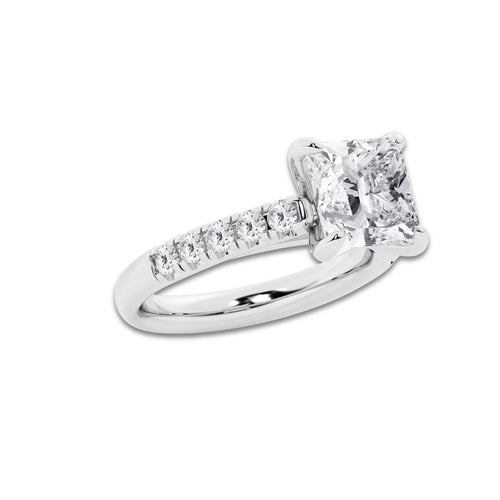 3.93 ctw Princess Lab-Grown Diamond Pave Engagement Ring in 14K White Gold for Women | D Color, VVS1 Clarity, IGI Certified 3.50 ct Center Diamond
