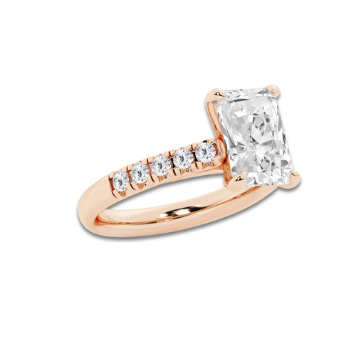 3.93 ctw Radiant Lab-Grown Diamond Pave Engagement Ring in 14K Rose Gold for Women | D Color, VVS1 Clarity, IGI Certified 3.50 ct Center Diamond
