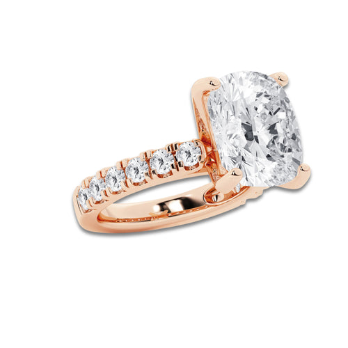 9.00 ctw Elongated Cushion Lab-Grown Diamond Split-Prong Set Side Stone Engagement Ring in 14K Rose Gold for Women | Colorless D, VVS1 Clarity, IGI Certified 8.00 ct Center Diamond