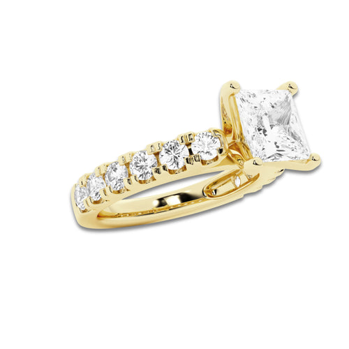 2.50 ctw Princess Lab-Grown Diamond Split-Prong Set Side Stone Engagement Ring in 14K Yellow Gold for Women | Colorless D, VVS1 Clarity, IGI Certified 1.50 ct Center Diamond