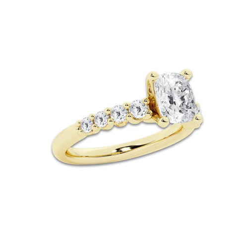 2.02 Ct Elongated Cushion Lab-Grown Diamond Half Eternity Engagement Ring in 14K Yellow Gold for Female, Colorless (D), VVS1 Clarity | IGI Certified, 1.50 Ct Center Diamond