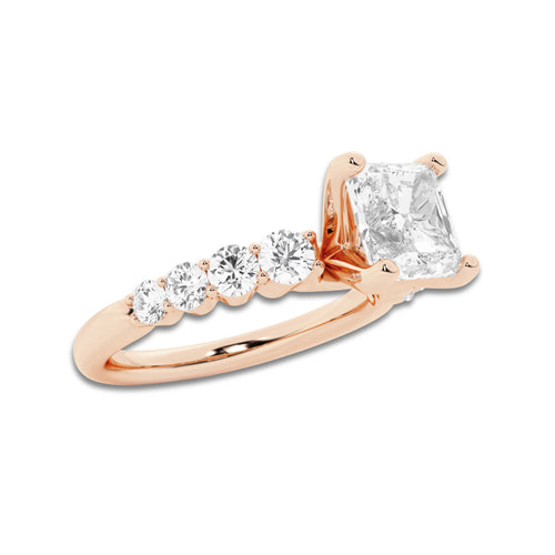 3.04 Ct Asscher Lab-Grown Diamond Half Eternity Engagement Ring in 14K Rose Gold for Female, Colorless (D), VVS1 Clarity | IGI Certified, 2.50 Ct Center Diamond