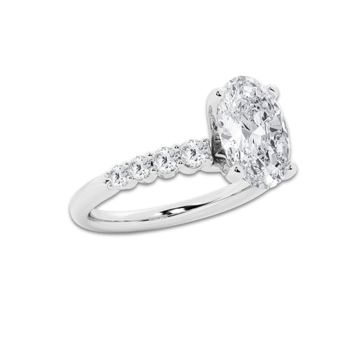 5.66 Ct Oval Lab-Grown Diamond Half Eternity Engagement Ring in Platinum for Female, Colorless (D), VVS1 Clarity | IGI Certified, 5.00 Ct Center Diamond