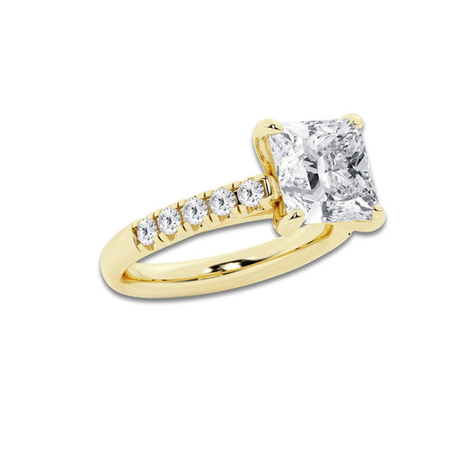 4.43 ctw Princess Lab-Grown Diamond Pave Engagement Ring in 14K Yellow Gold for Women | E Color, VS1 Clarity, IGI Certified 4.00 ct Center Diamond