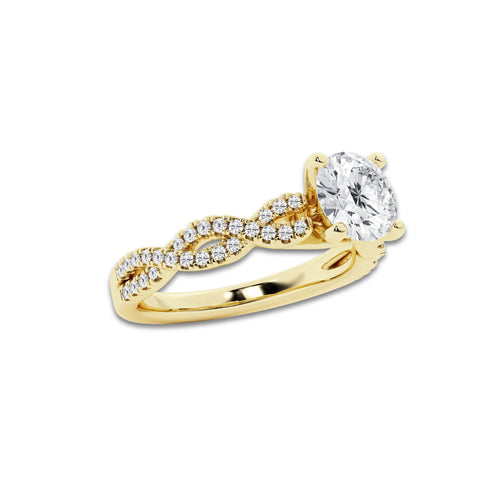 1.00 ctw Round Lab-Grown Diamond Twisted Shank Engagement Ring in 14K Yellow Gold for Women | E Color, VS1 Clarity, Not Certified 0.75 ct Center Diamond