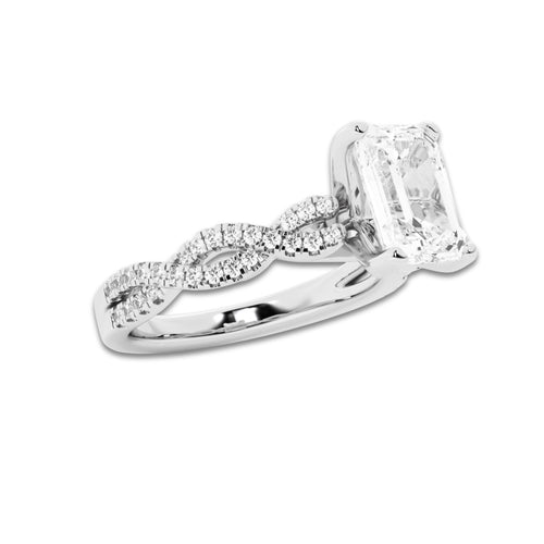 1.75 ctw Emerald Lab-Grown Diamond Twisted Shank Engagement Ring in 14K White Gold for Women | D Color, VVS1 Clarity, IGI Certified 1.50 ct Center Diamond