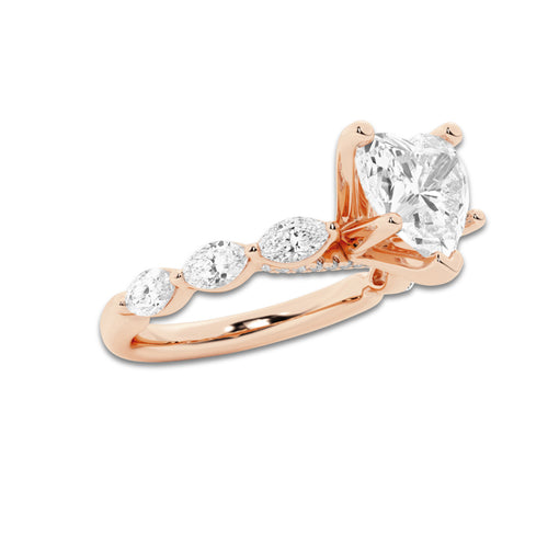 1.91 ctw Heart Lab-Grown Diamond Marquise Side Stone Engagement Ring in 14K Rose Gold for Women | Colorless D, VVS1 Clarity, IGI Certified 1.50 ct Center Diamond